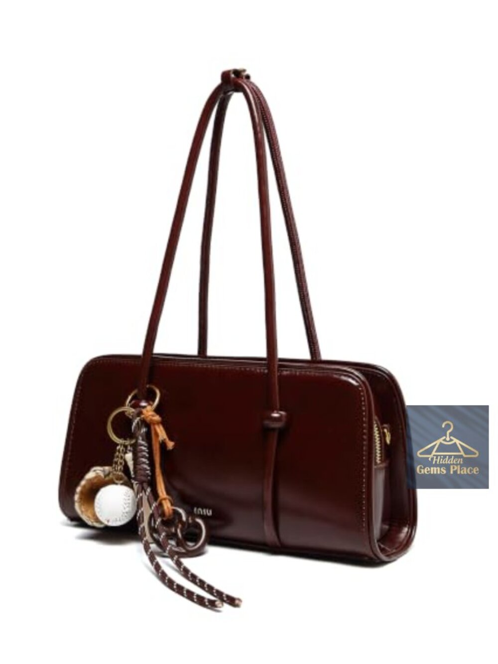 Glossy PU Leather Top Handle Satchel Bag with Crossbody Strap